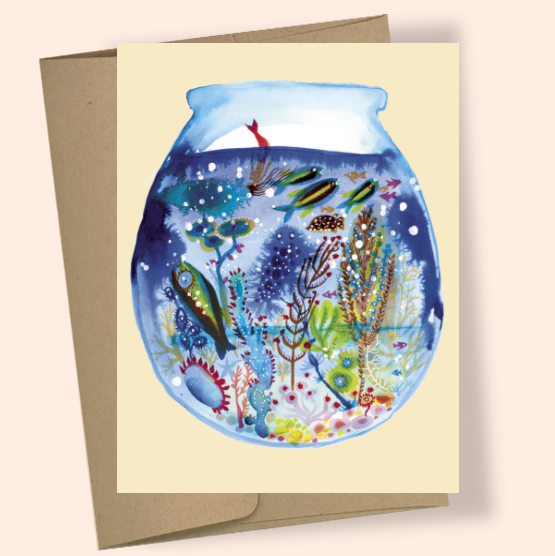 Aquarium watercolor greeting card
