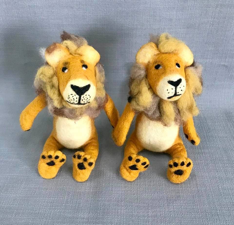 wool felted lions