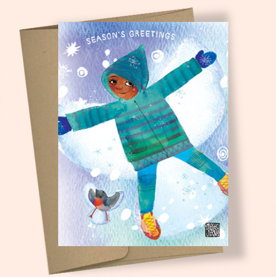 Snow Angel Watercolor greeting card