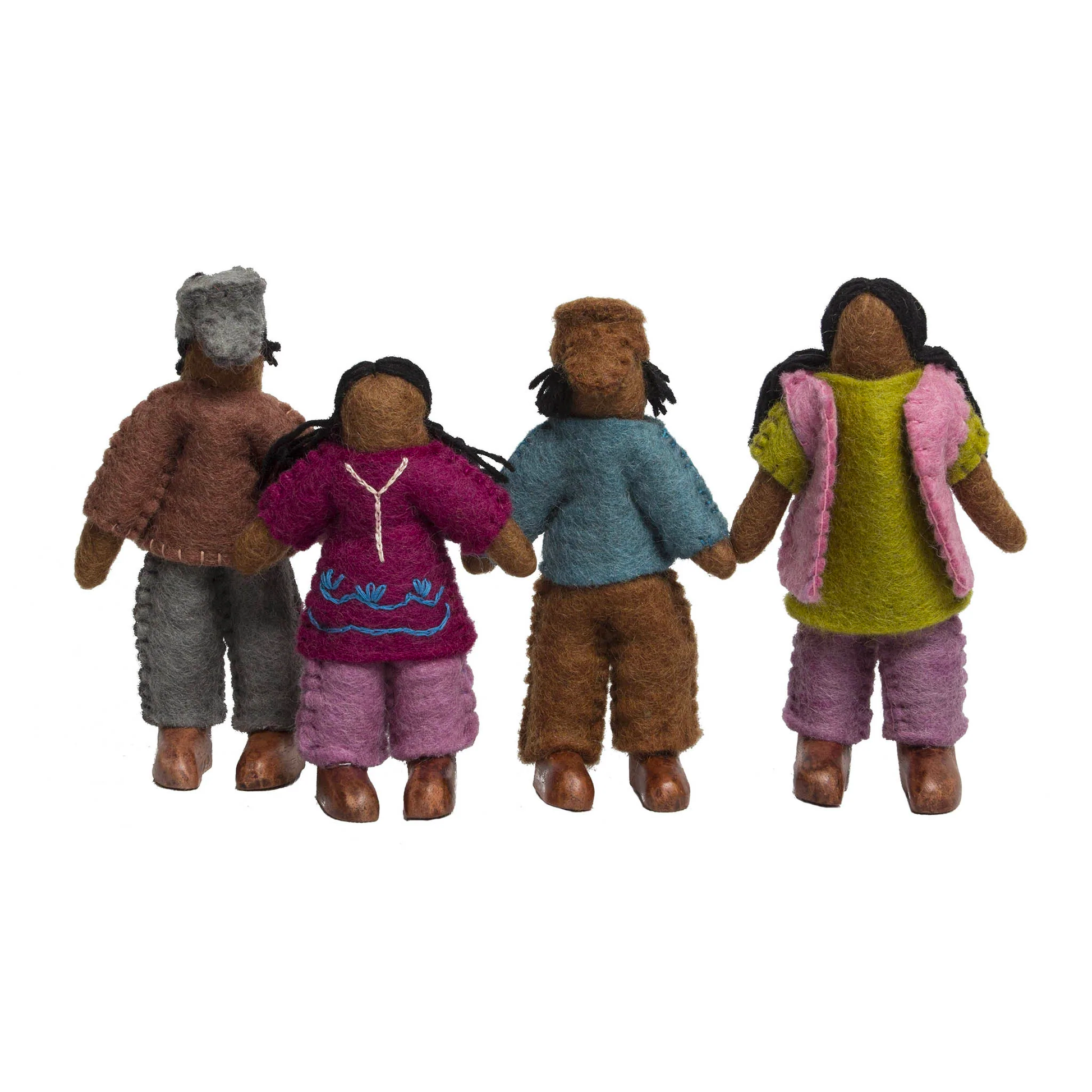 A Family of Wool Felt Dolls with a brown skin tone