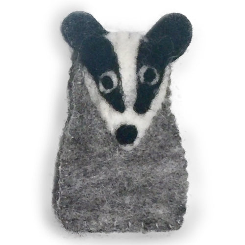 wool badger finger puppet