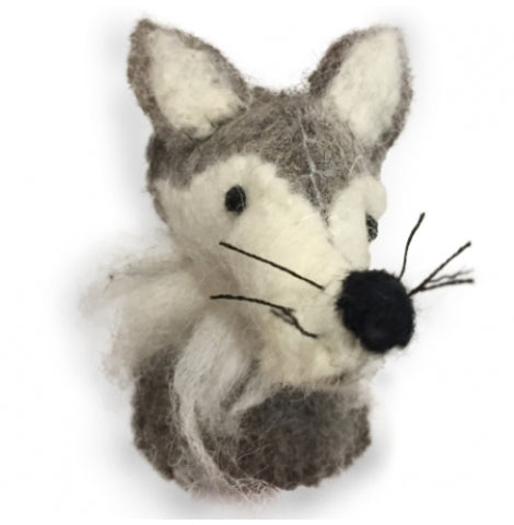 Wool wolf finger puppet