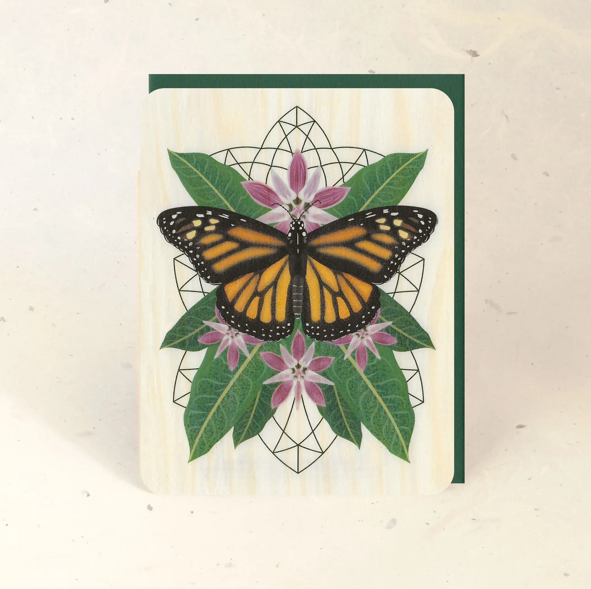 Monarch and Milkweed wood greeting card