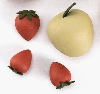 Wooden strawberry set and apple