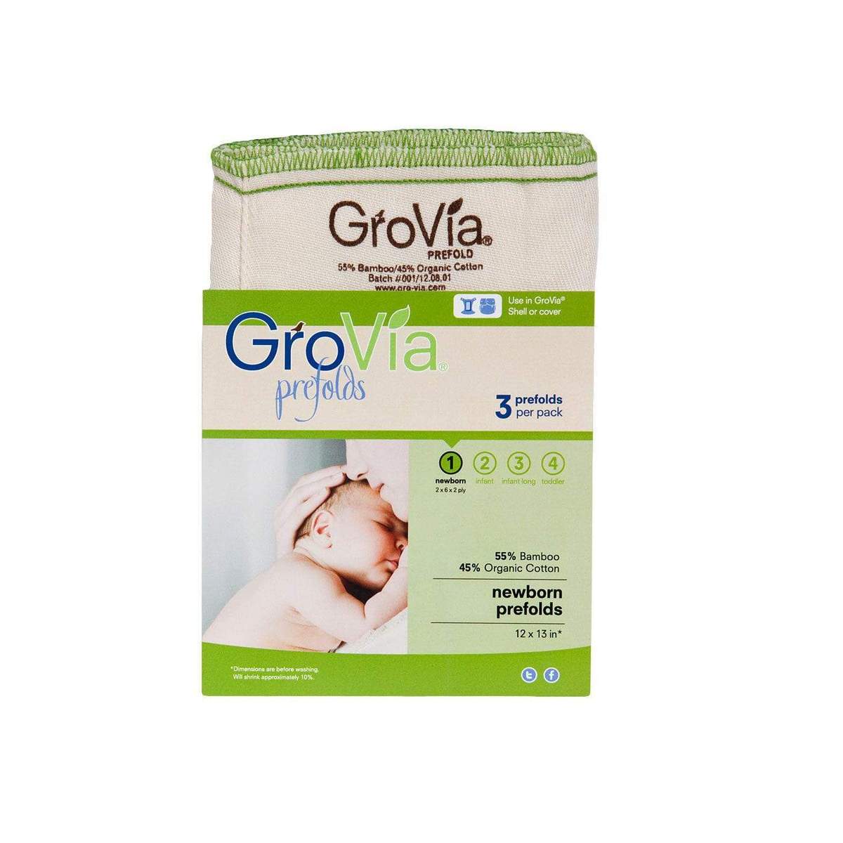 GroVia - Bamboo Prefold Cloth Diapers in a pack of 3 newborn