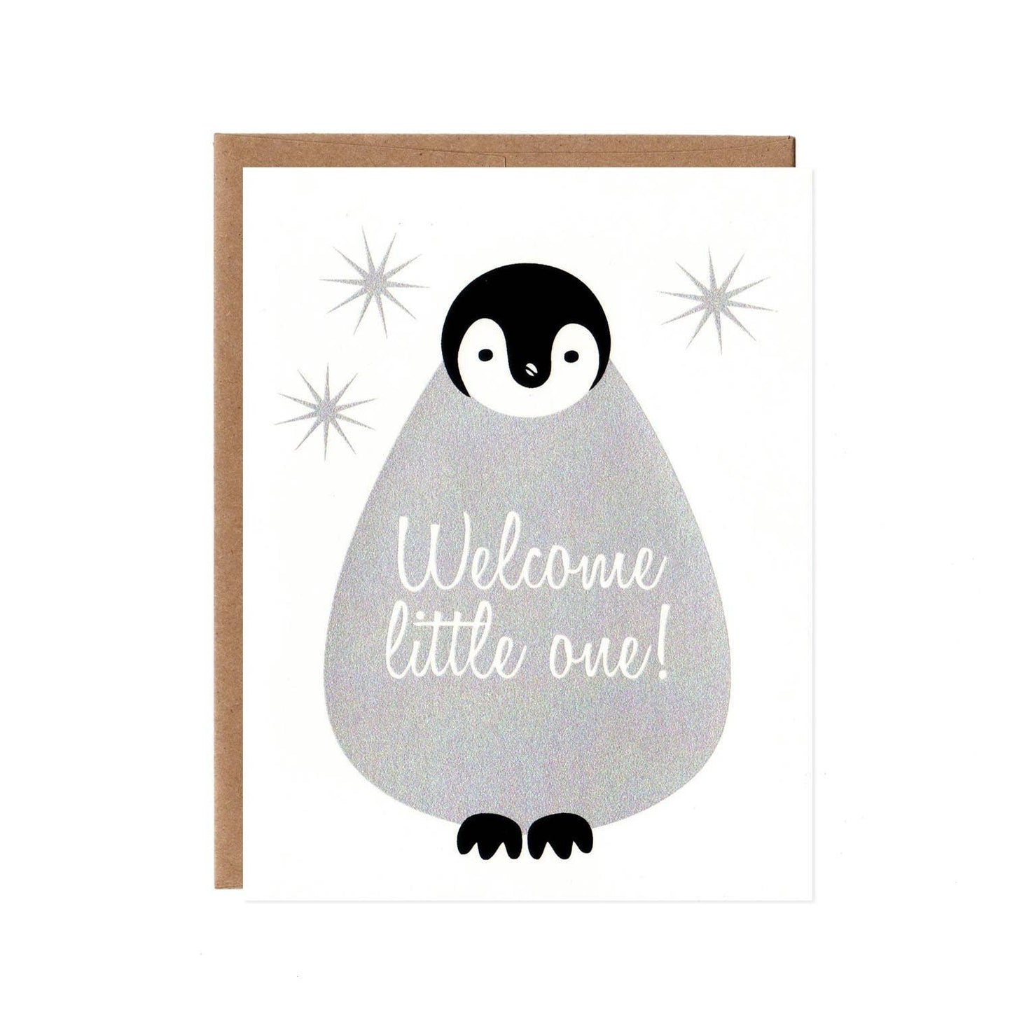 welcome little one penguin blank notecard