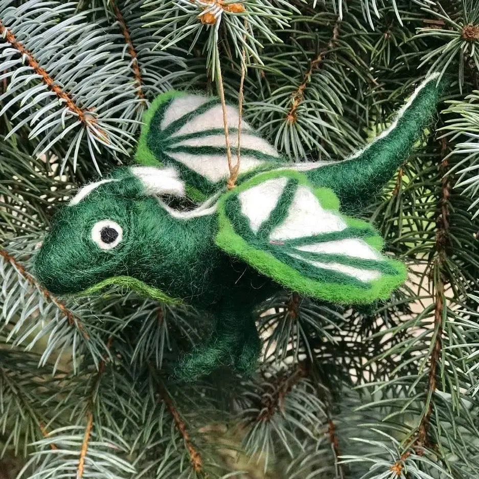 Green Wool Felt Dragon