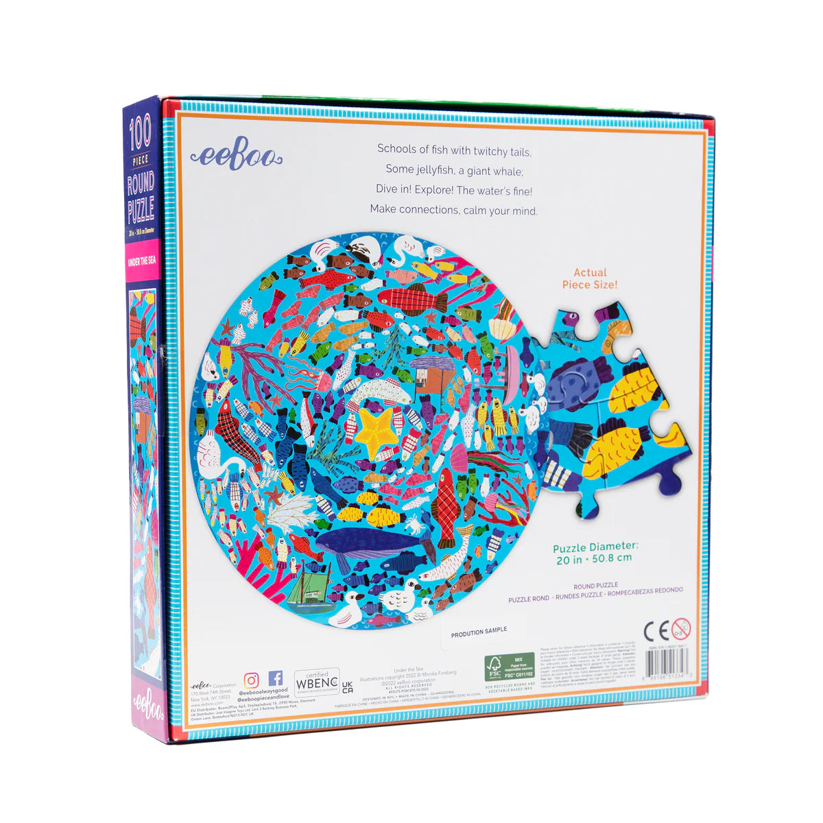 Under the Sea 100-piece round puzzle, back of box