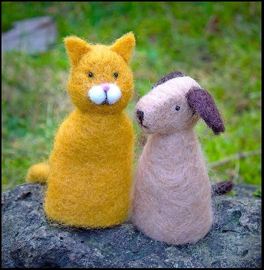 Cat and dog  wool felt finger puppets