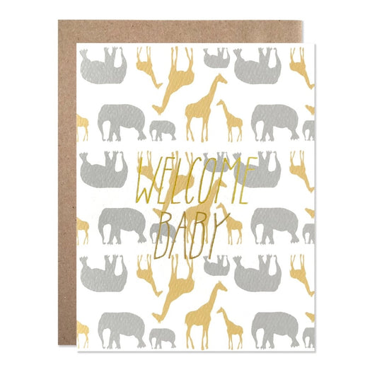Welcome Baby Safari Gold Foil Card