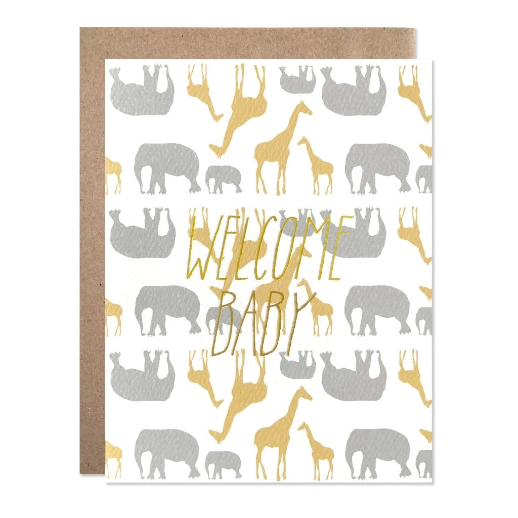 Welcome Baby Safari Gold Foil Card