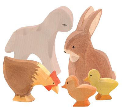 Hen, chicks, bunny, and lamb by Ostheimer