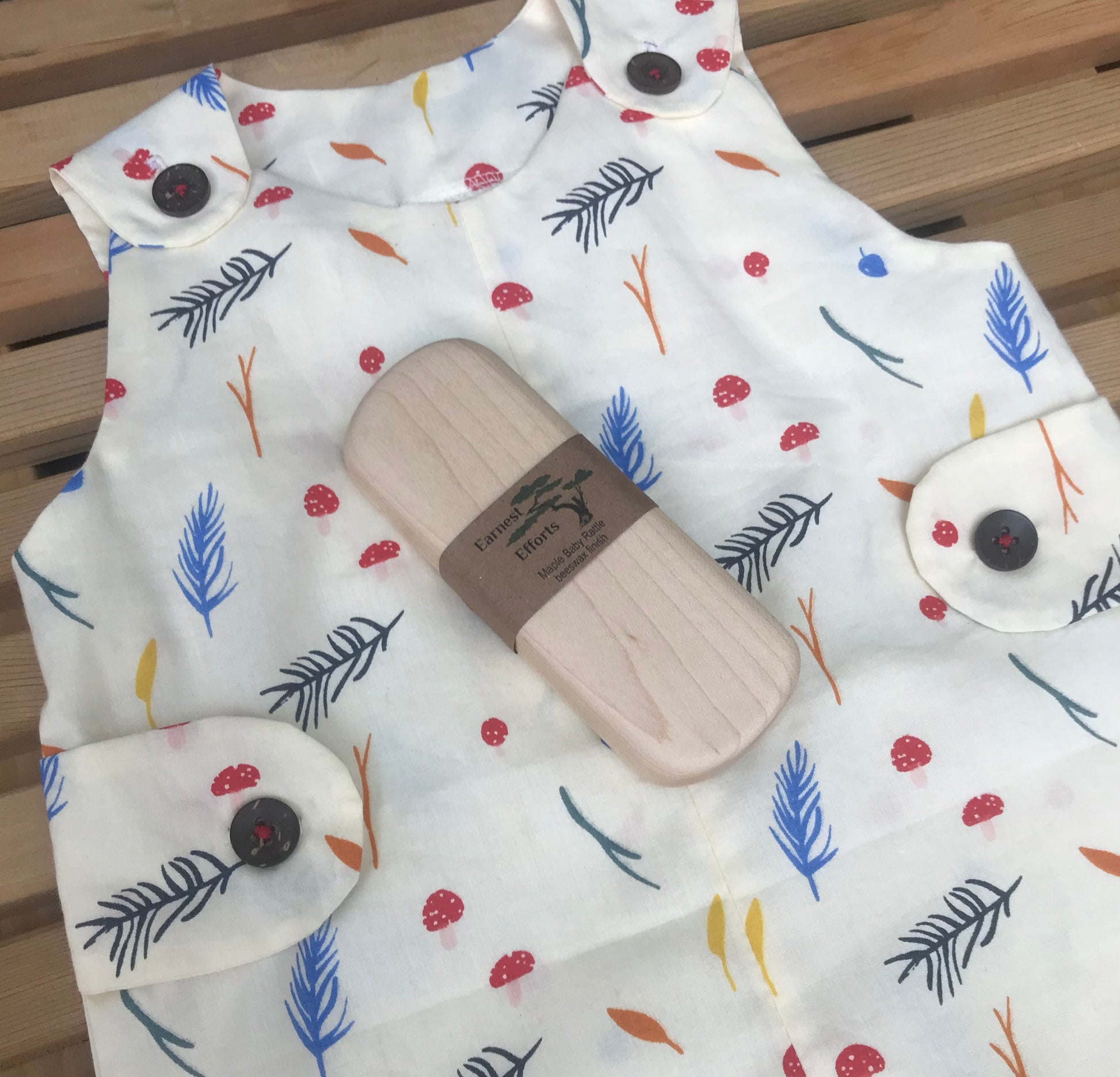 Mushroom and Feather Baby Romper with Rattle