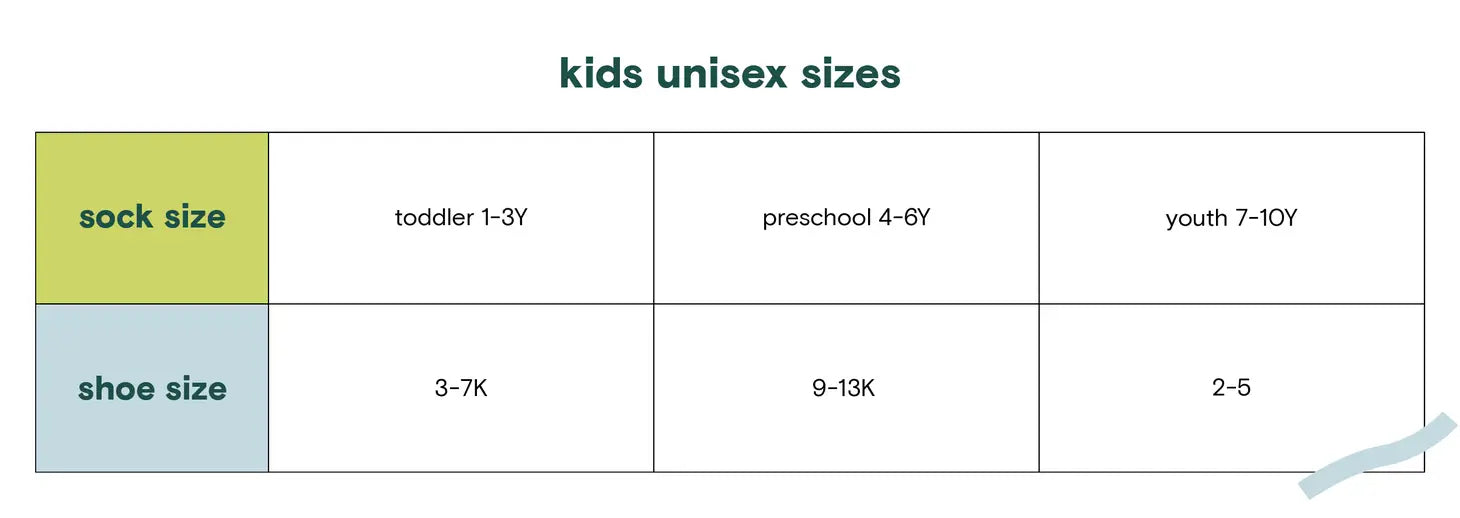 Kids socks and shoes size chart
