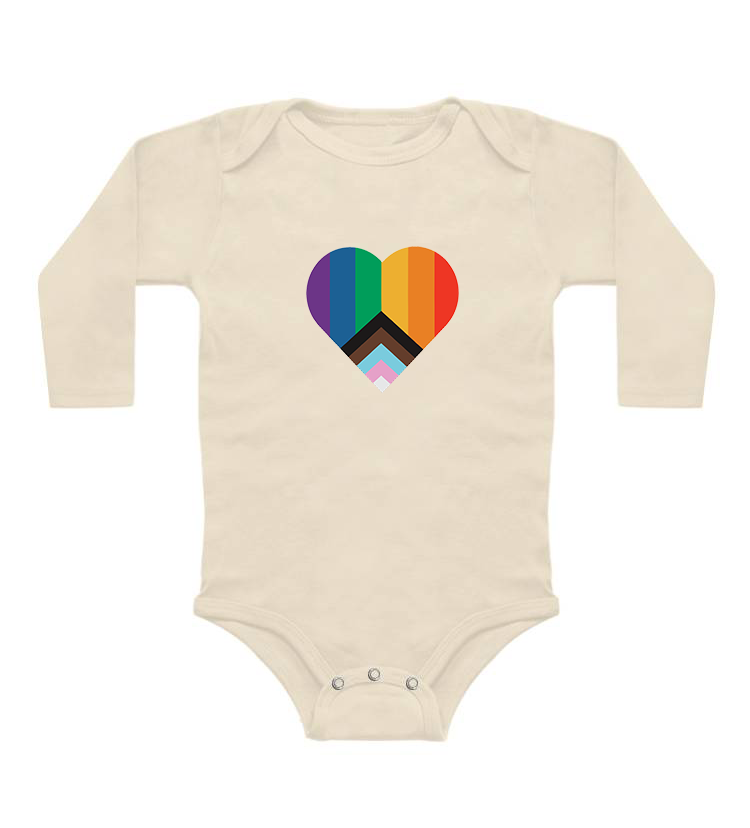 Long sleeve pride heart onesie flat lay