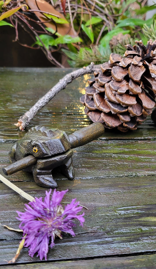 Small Croaking Frog Toy with Wooden Stick