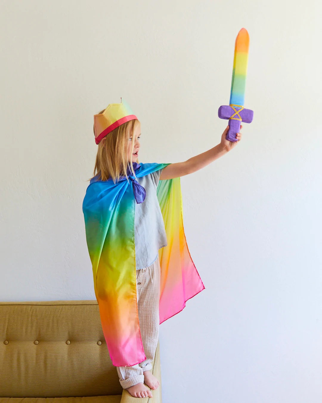 Rainbow Cape, Crown, and Silk Soft Sword