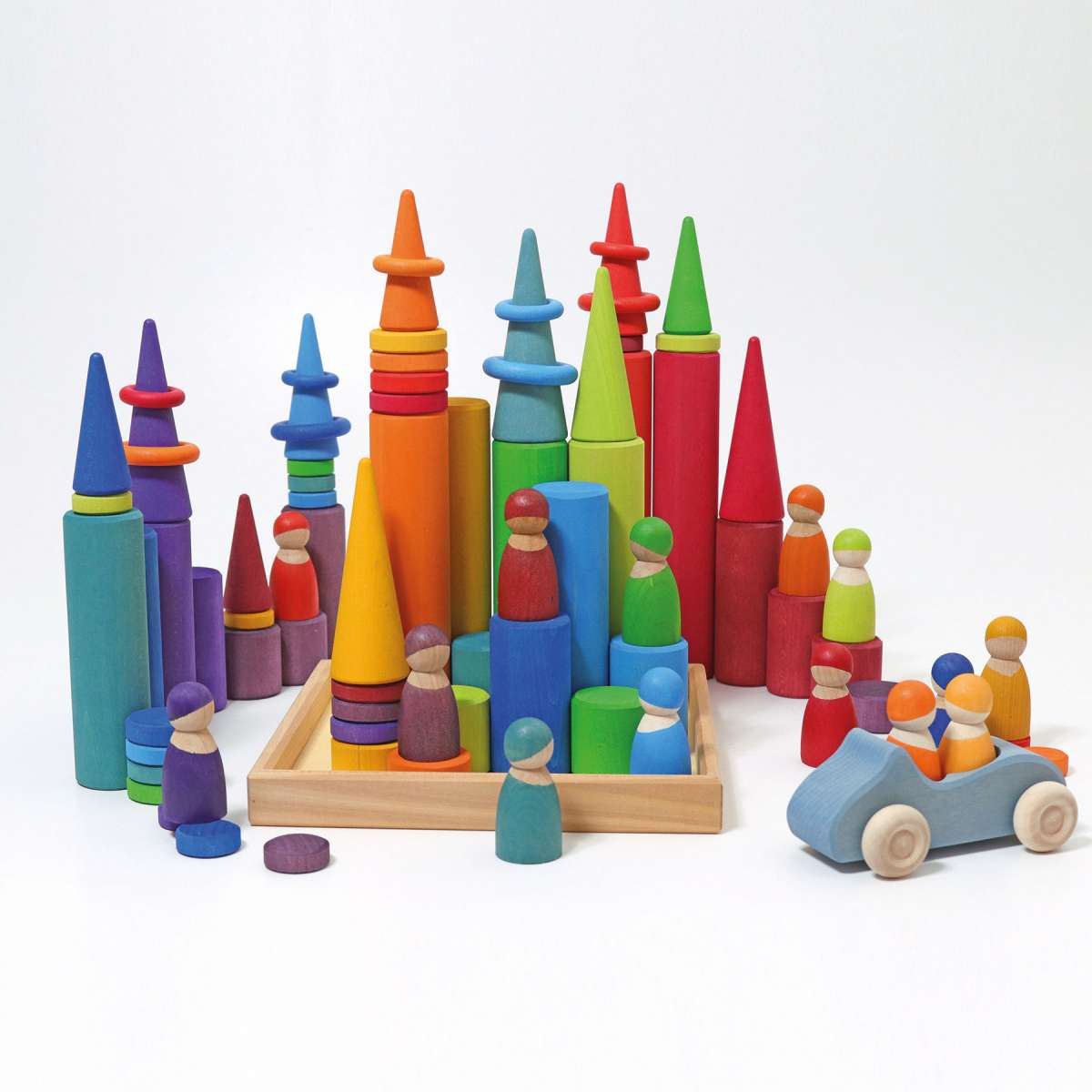 Large Rainbow Building Rollers set with people, cones, rings, coins, and cars