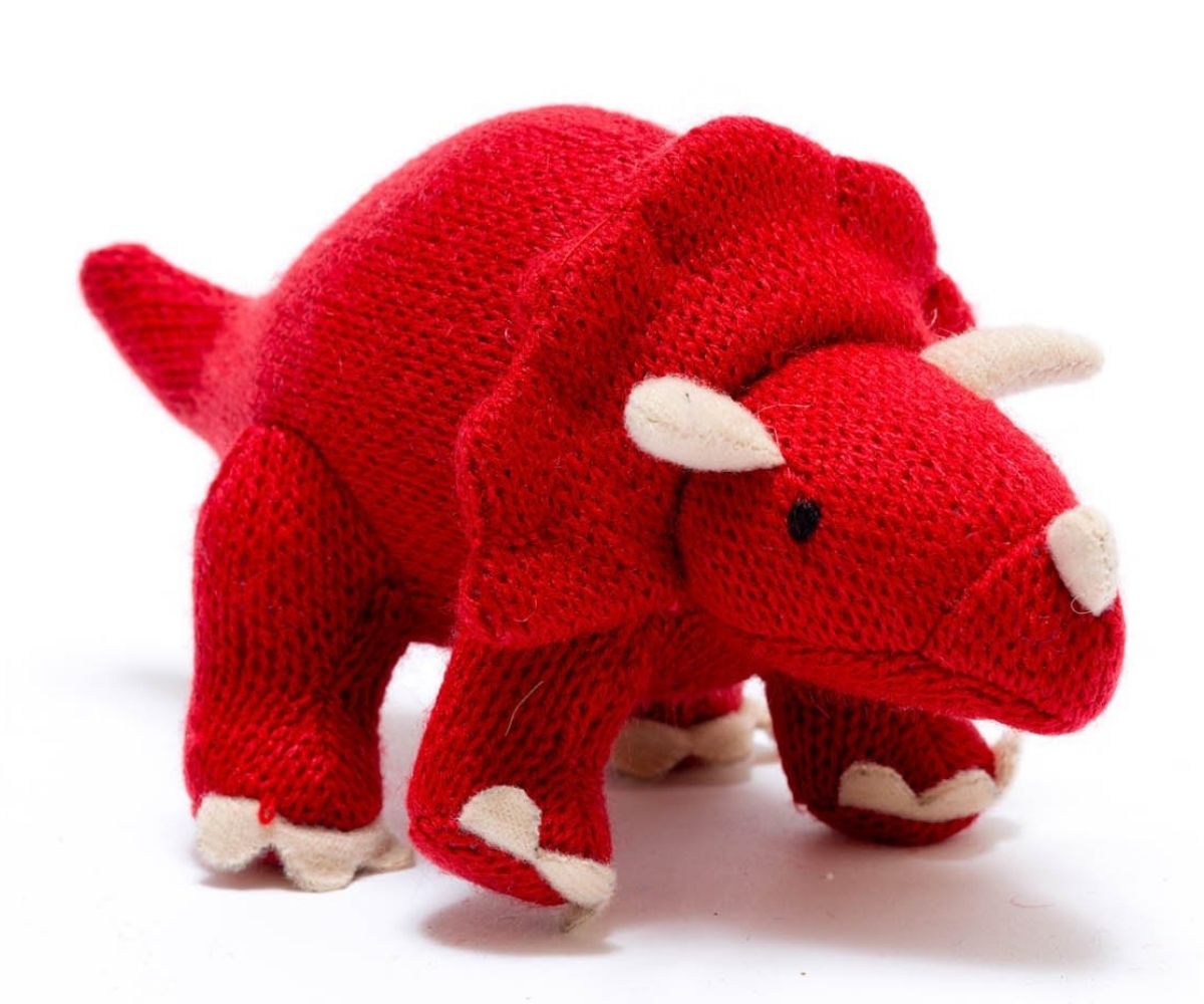 Red Triceratops Knitted Rattle