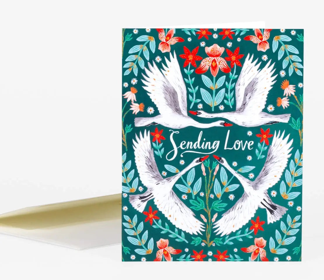 Sending Love Swans  Notecard with Envelope