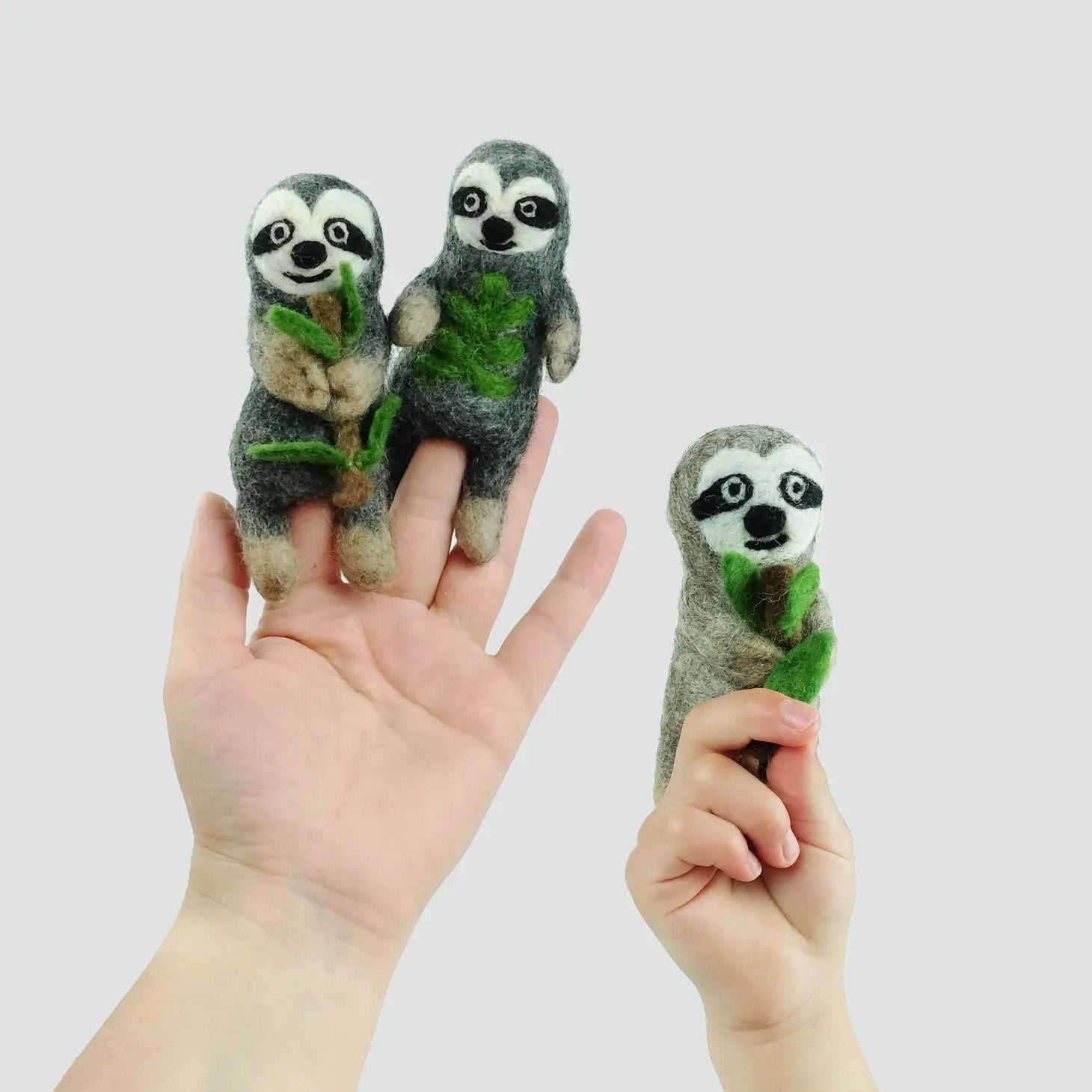 Wool Felt sloth finger puppets
