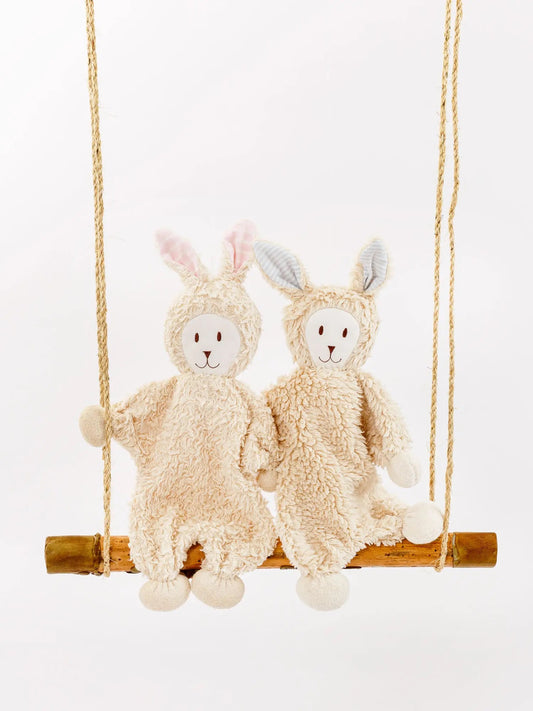Snuggle Bunny Toys on a swing