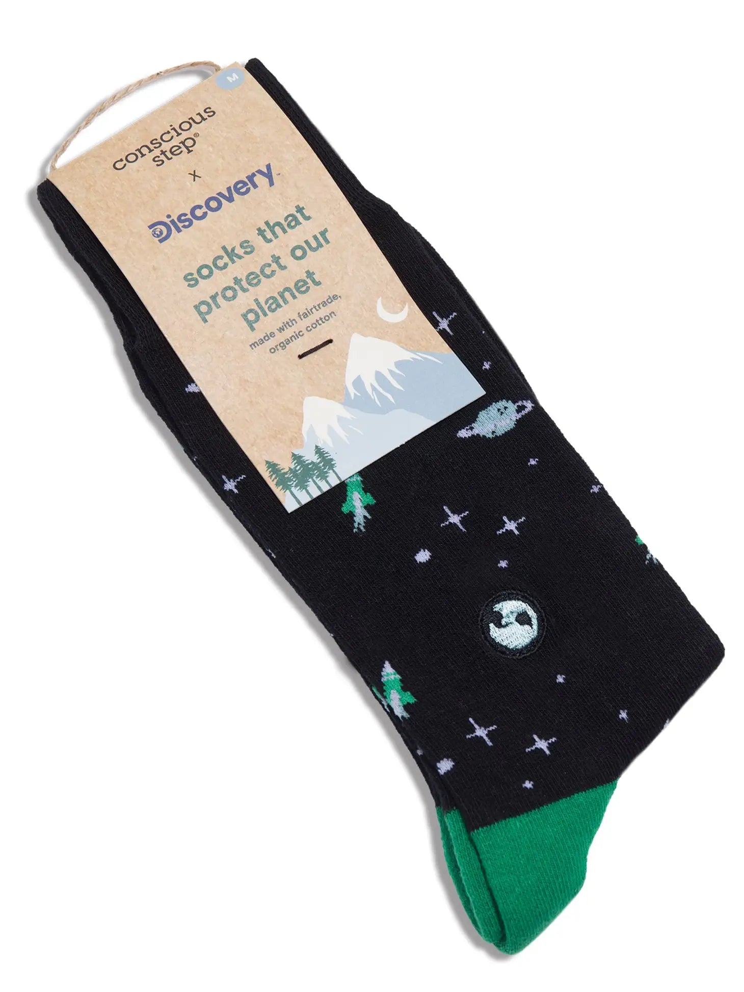 Socks that Protect our Planet in Black Galaxy in packaging