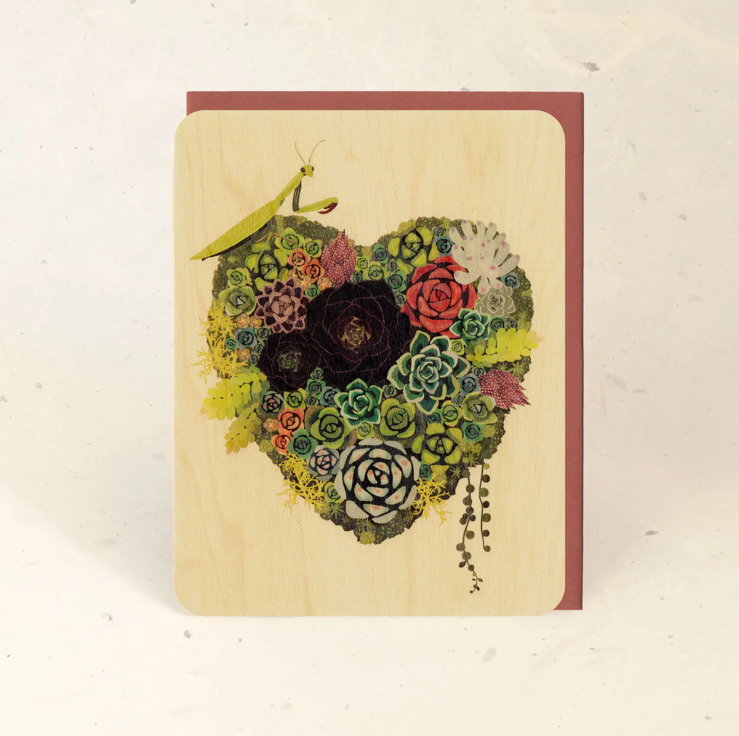 Succulent Heart Wood greeting card