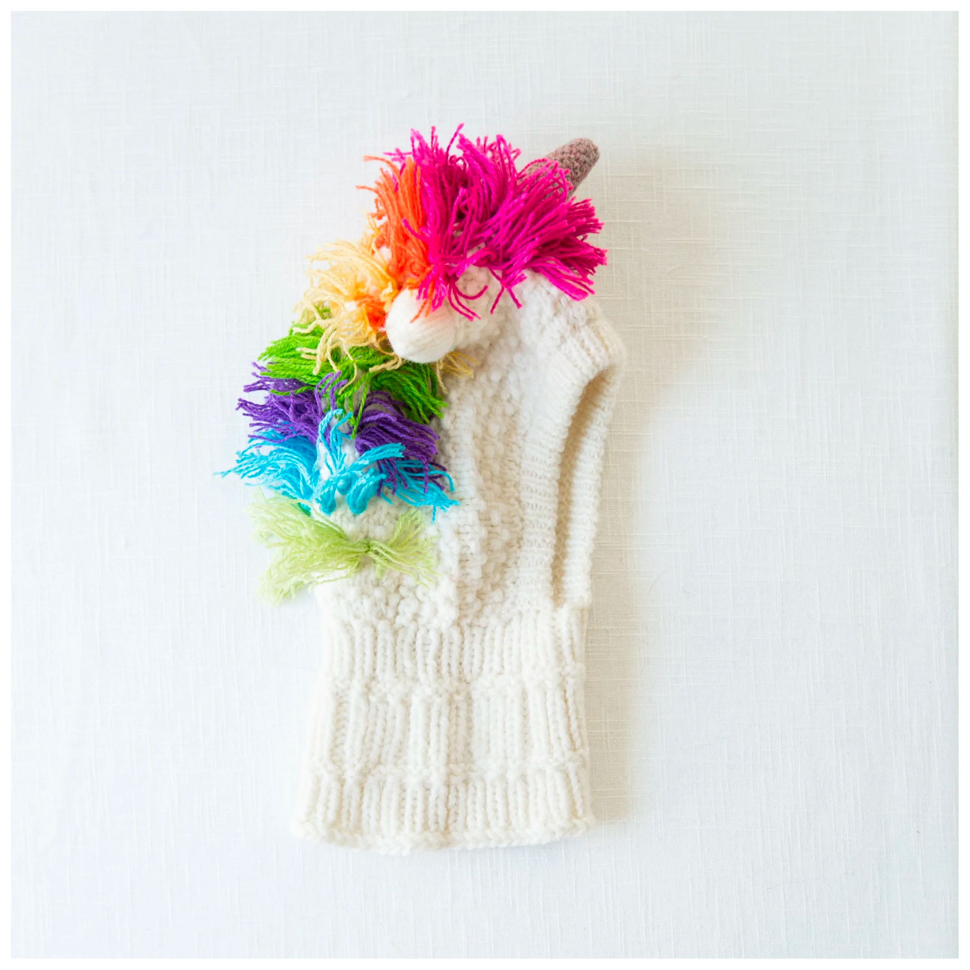 Rainbow unicorn knitted kids hood