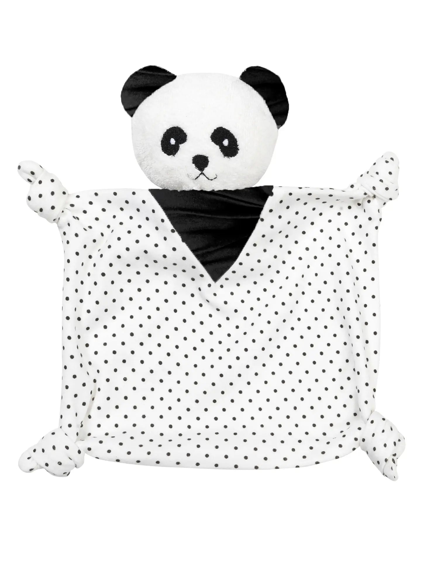 Organic Panda Blanket Lovey flat lay