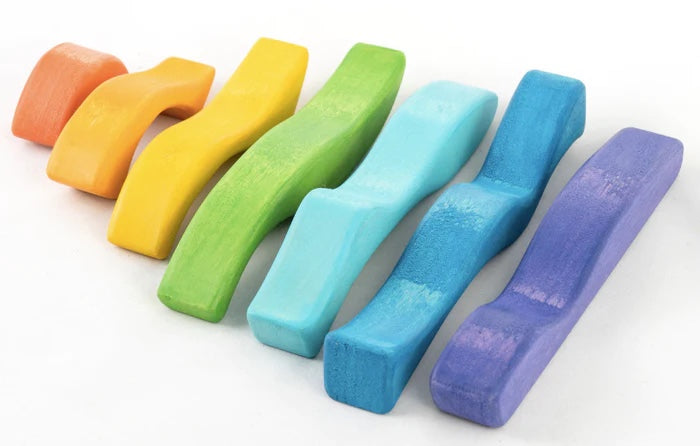 Wooden Wave Rainbow Stacking Toy pieces