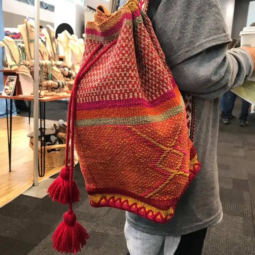 Handwoven Sling Back Pack with Drawstring Top